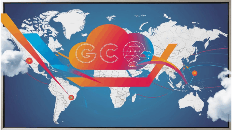 Abstract cloud computing graphic with GCC map