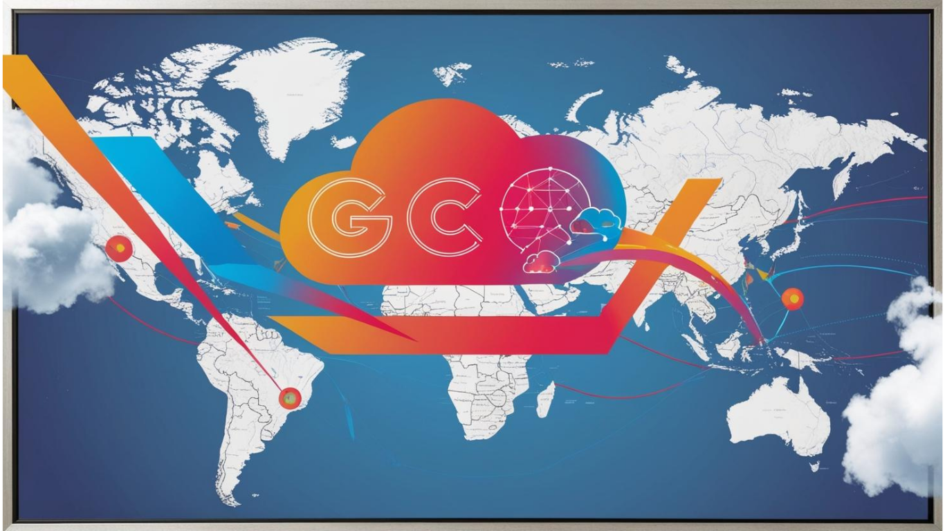 Abstract cloud computing graphic with GCC map